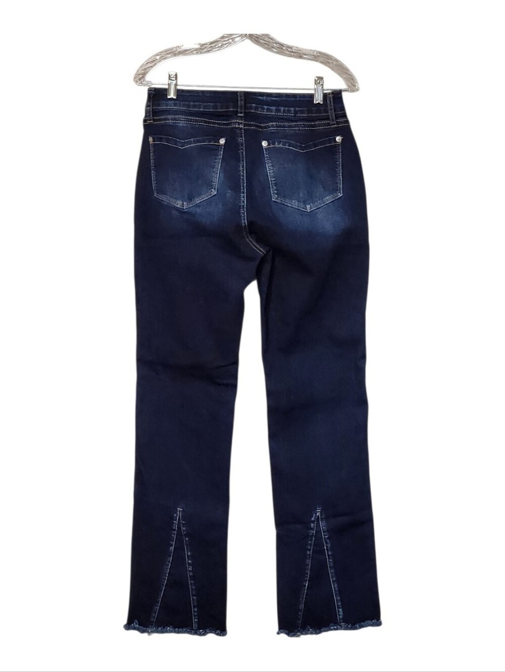 Flamingals Wash Raw Hem V Cut Pocket Stretchy Mid Rise Bootcut Jeans Medium
